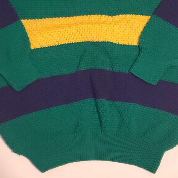 Vintage Izod Chunky Cable Knit Tennis Sweater V Neck Size M Green Blue Yellow - Picture 4 of 10